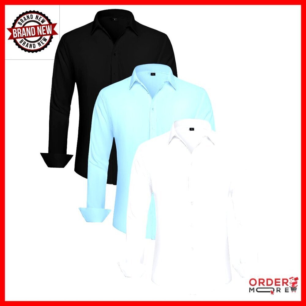 3 Pack Men's Wrinkle Free Dress Shirts Long Sleeve Button Down Office Casual